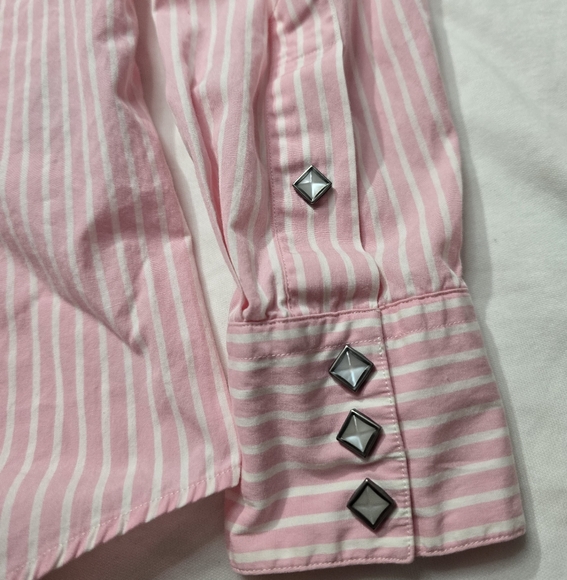 Ralph Lauren Slim Fit PinkWhite Striped Western Long Sleeve Snap Down Shirt Sz 4 - Picture 7 of 11